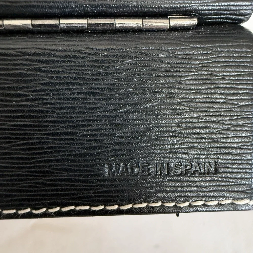 Vintage Coach Hinged Black Textured Epi Leather Hard Case Jewelry Box Made Spain